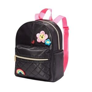 Claire's Checkered Daisy Patch Black Quilted Mini Backpack